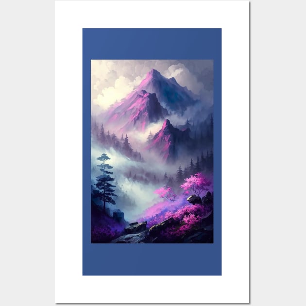 Mountain landscape in psychedelic shades of lavender and purple -2 Wall Art by UmagineArts